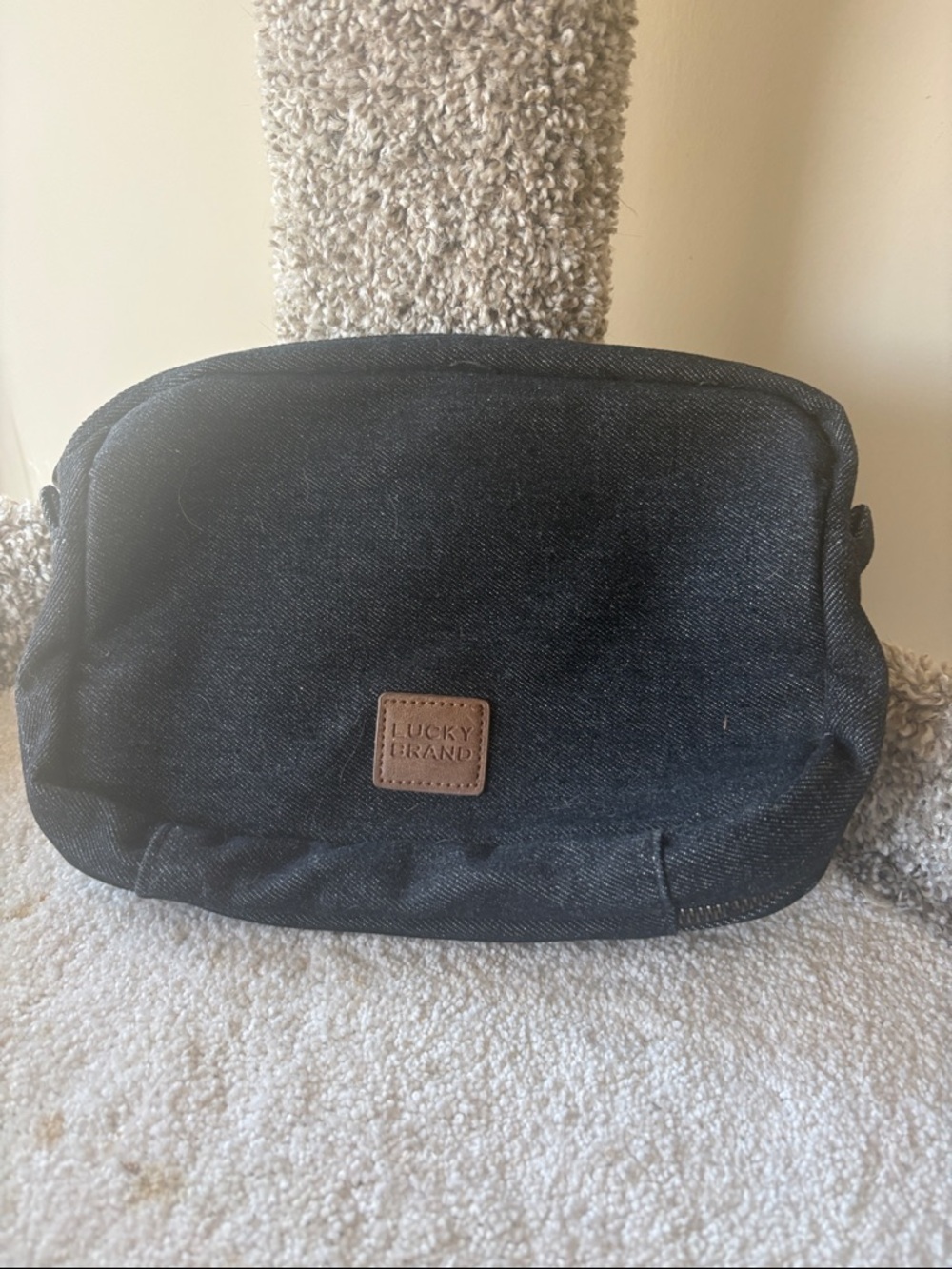 Lucky Brand Black Denim Men’s Toiletry Kit with Brown Patch